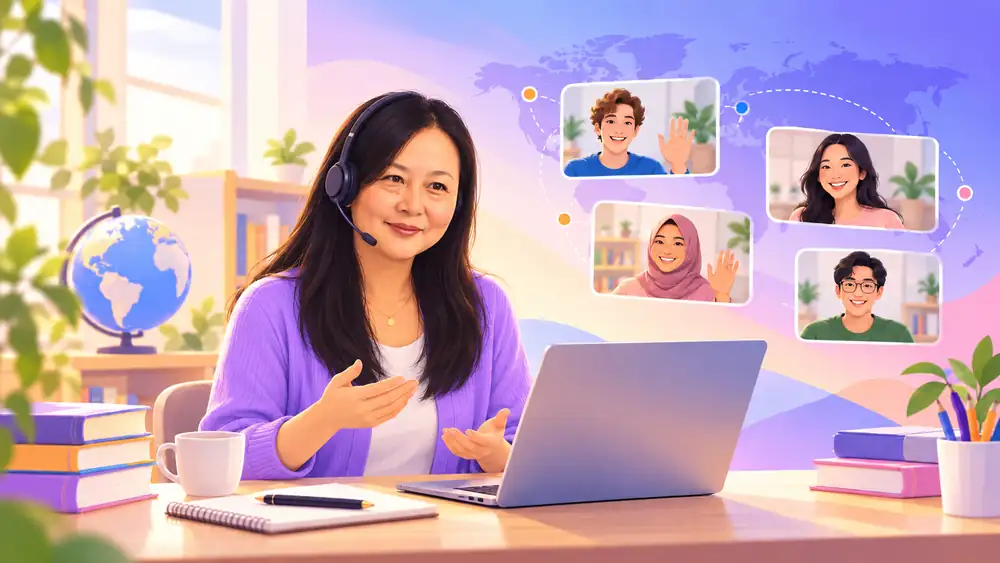 Illustration of Jenny teaching students online